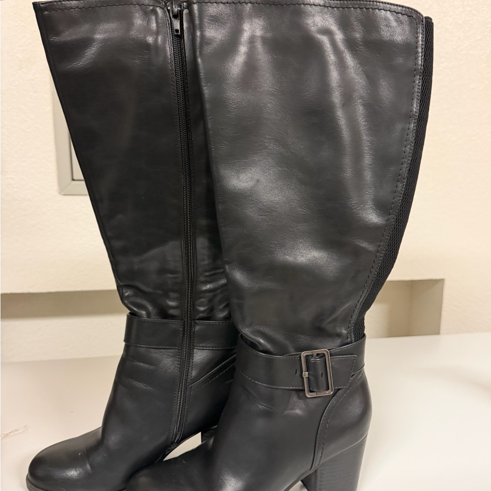 Naturalizer Black Knee-High Buckle Heeled Boots